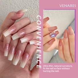 Venares Artificial Fingernails Natural 500 Pieces False Art Full Coffin Nails Tips with Cuticle Pusher, Acrylic Artificial Nail Tips Set