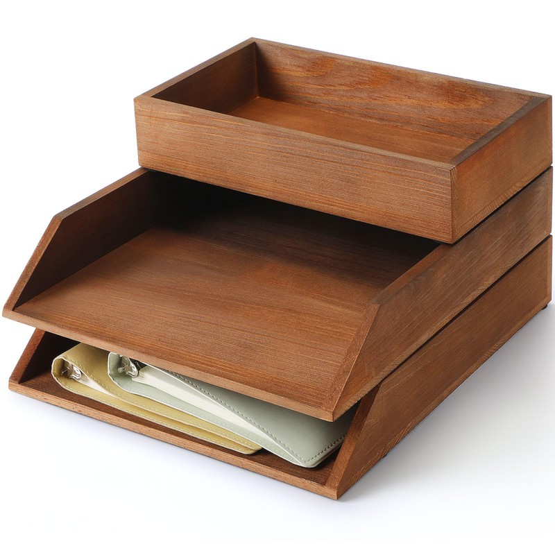Beeveer 3 Pcs Wooden Letter Tray Wood Letter-Size Desk Organizer
