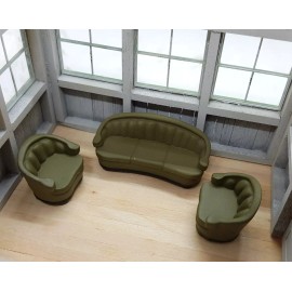 Pacific Northwest Miniatures 1:48 Scale Pillowed Couch and Chairs Set (unpainted resin) PNWM