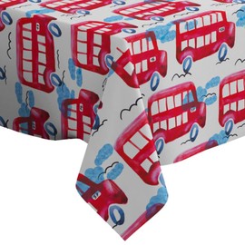 Xtremepads London Red Buses Pattern Pattern - Square Linen Tablecloth, 60" x 60" inches Washable Decorative Table Cloth