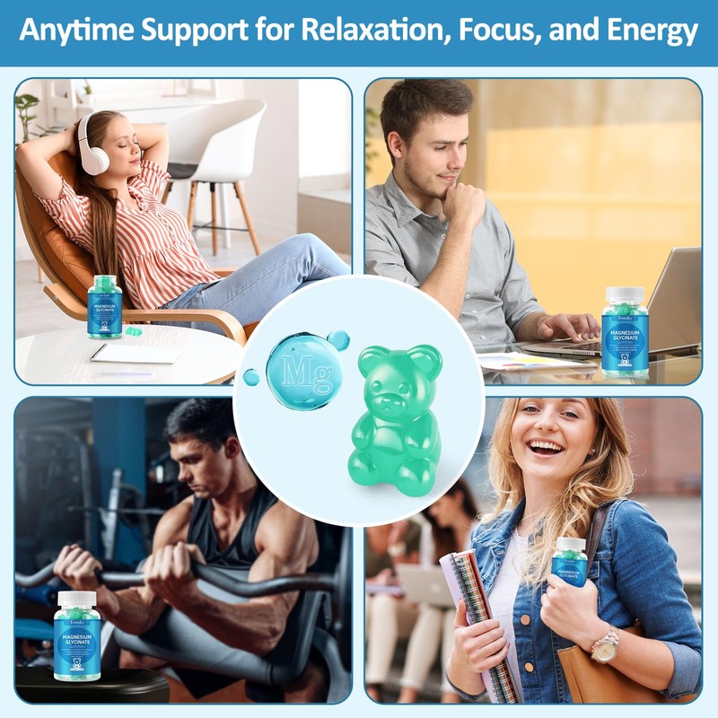 Magnesium Glycinate Gummies 2 Bottles, Sugar-Free for Adults & Kids,