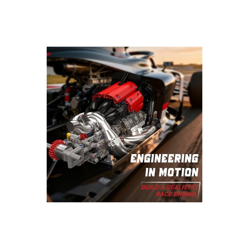 Mould King Racing Car Engine Model Kit, 980+Pcs Motorized Mini