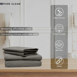 Pure Gleam 100% Cotton Bed Sheets Set 4 Pieces| 400 Thread| Extra Soft Bedding with Flat, Fitted Sheet & Pillow Cases Deep Pockets Easy Fit Sheets Bed Set (Queen)