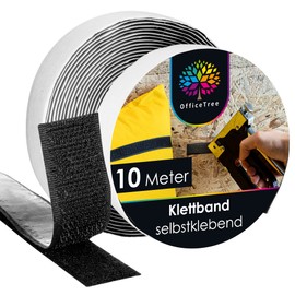 OfficeTree 5 Meter Klettband Selbstklebend Extra Stark - Schwarz 20mm - Doppelseitiges Klettband Extra Stark - Selbstklebende Klettbänder - Klettverschluss Selbstklebend für Fenster & Teppich