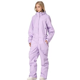 Women's Ski Suit One Piece Snowsuits Winter Jumpsuits Snowboard Suits Waterproof Ski Jacket and Pants Outdoor Overalls(Purple L)