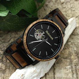 Holzwerk Germany Handmade Designer Men's Watch Eco Natural Wood Watch Automatic Bracelet Watch Analogue Quartz Watch Brown Black, Black / brown, Bracelet