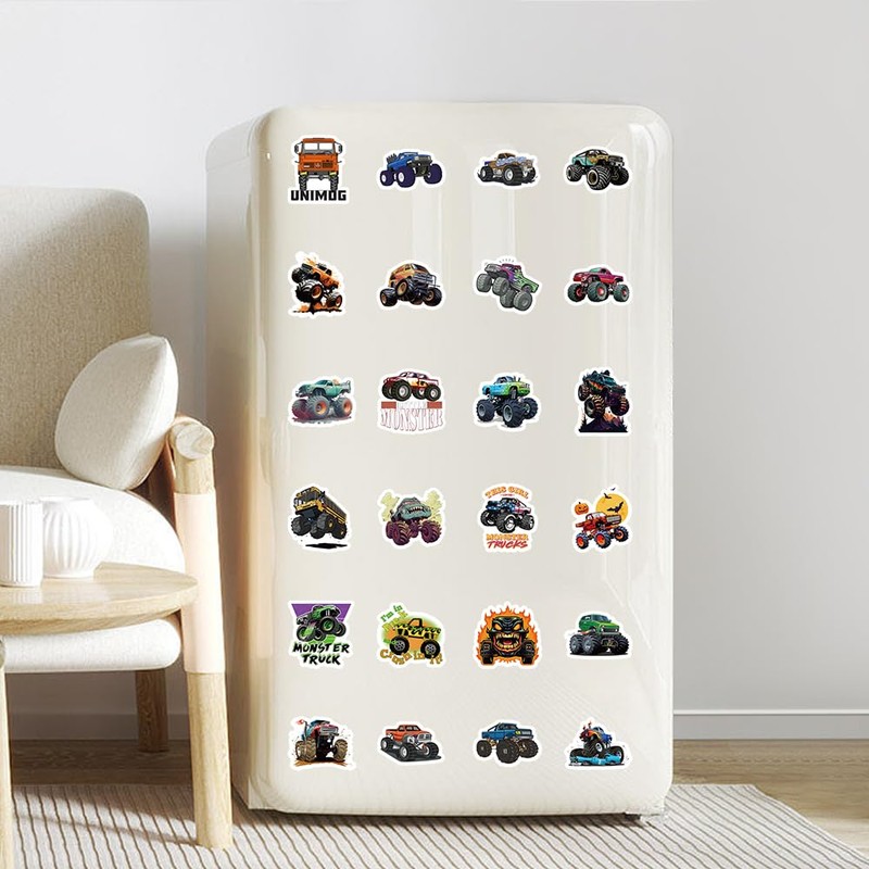 100pcs Monster Jam Trucks Stickers Kawaii Small Stickers Decorative Masking