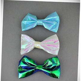 Perfect Hairstyle with Our Hair Accessories - 3 Small Bow Set Barrette Hair Clip 2.75" Wide White Turquoise Green Iridescent Fashionable Hair Accessory Hair Jewelry Accessories for Lady Women