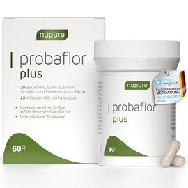 Nupure Probaflor Plus 400 Billion CFU/g*, 60 Capsules, High Dose, 20 Strains Lactic Acid Bacteria and Bifidobacteria, Plus Inulin, Gastric Juice-Resistant Capsule Shell