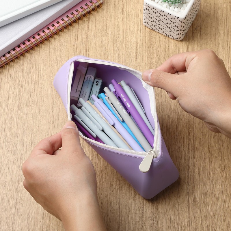 Mr. Pen- Silicone Pencil Case Pouch, Pastel Lavender, Aesthetic Triangular