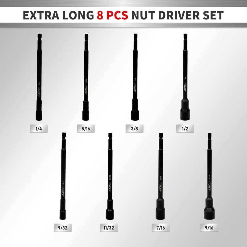 AKM TOOL 9-Piece Long Universal Nut driver set, 6 inch
