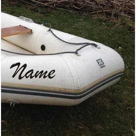 ShirtInStyle Choice of Name Fishing Tackle Boat Sticker for Inflatable Boats, Text Name 1 Piece 20 cm Wide, Sticker Foil, Colour Black