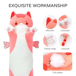 Mewaii Long Cat Plush Body Pillow, 44” Cute Pink Cat Stuffed Animals Soft Plushies, Kitten Plush Throw Pillow Doll Toy Gift for Girlfriend