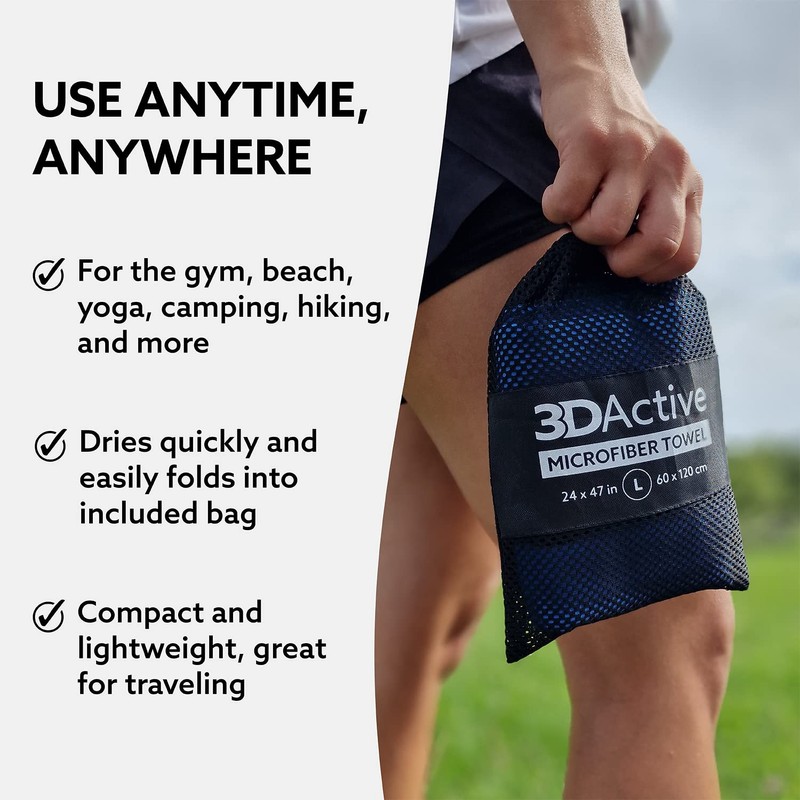 3DActive Microfibre Towel for Gym, Sports and Travel. Ultra Absorbent,