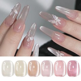Born Pretty- Juego de esmaltes de uñas en gel Cateye Jelly sin tóxicos, con kit magnético, de larga duración, 6 piezas en un solo paquete             