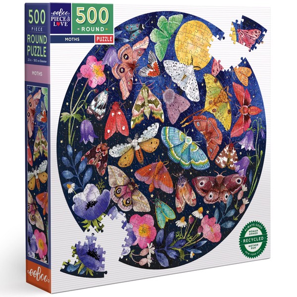 eeBoo Piece and Love Moths 500 Piece Round Adult Jigsaw