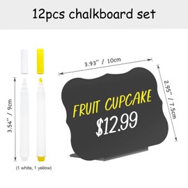 PigPotParty 12 Pcs 4"x3" Small Food Labels for Party Buffet - Mini Chalkboard Signs Include 2 Liquid Chalk Markers for Food Display - Food Tags- Table Palce Card (Waved Shape)