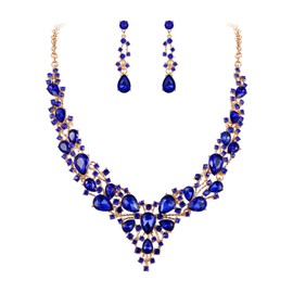 EVER FAITH Women's Jewellery Set Bridal Jewellery Set Crystal Flower Leaf Vine Teardrop Wedding Necklace Earrings Set, Crystal, Sapphire