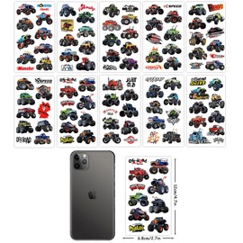 Monster Truck Car Temporary Tattoos, 10 Sheets Car Theme Fake Tattoo Stickers, Waterproof Cartoon Truck Tattoos for Boys Girls Children Party Supplies