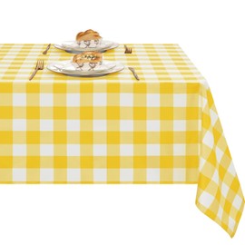 XWZO Yellow and White Checkered Tablecloth Rectangle - Waterproof, Oil-Proof and Spill-Proof Wipeable Plaid Table Cloth for Kitchen Dining, Indoor or Outdoor Parties and Daily Use, 60 x 102 Inch