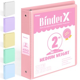 Sooez BinderX Extra Durable 3 Ring Binder, Round Ring 2 Inch Binders, Fits 450 Sheets of 8.5x11 Paper, Customizable View Cover with Inside Pockets, Cute 2" Binder, School Supplies for Girls, Pink
