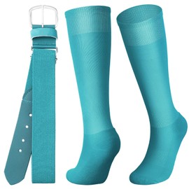 Zhanmai Baseball Belt and Socks Combo Adjustable Softball Socks and Elastic Waist Belt for Youth Boys Girls, Adult(Teal,Adult)