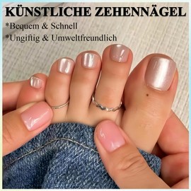 Aurora Glitter Artificial Toenails - Pack of 24 Nude Artificial Toenails with Pearl Design - Short Square Toenails for Gluing - Full Cover Press on Nails Feet for Women Girls (Nude Pearl)