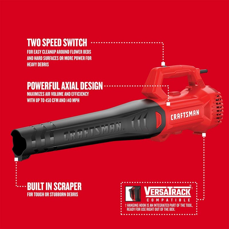 CRAFTSMAN Corded Leaf Blower, Powerful Lightweight Handheld Axial Electric Blower,