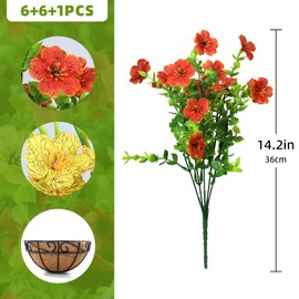 JMFFL Artificial Fake Hanging Plants Flowers Basket for Outdoor Outside Porch Summer Decoration, Faux Silk Dasiy UV Resistant Realistic in Planter for Home Kitchen Office Shelf Decor (6color)