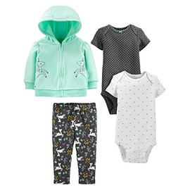 Simple Joys by Carter's Girls' 4-Piece Fleece Jacket, Pant, and Bodysuit Set, Mint Unicorn, Newborn