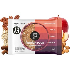 Protein Puck Vegan Plant based Protein Bar – Natural Healthy Snack Bars, 12 Count, 1.34oz Mini, Gluten Free, Dairy Free, No GMO, Kosher – Harvest Moon - Apple, Cinnamon, Pecan, Sport Nutrition