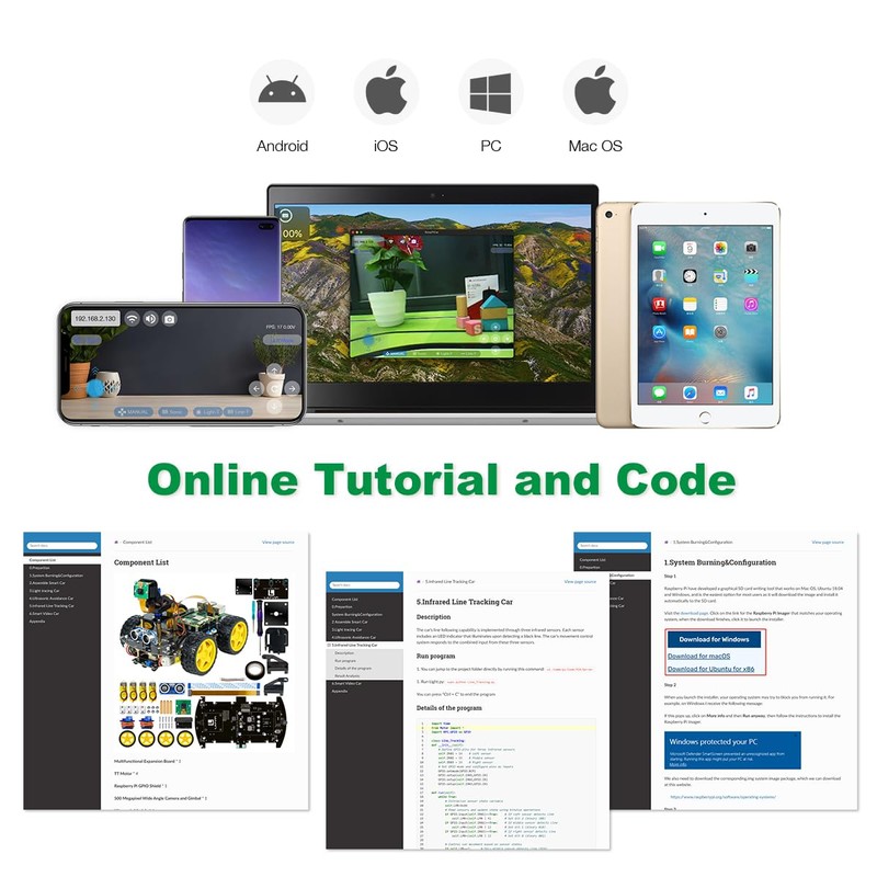 LAFVIN 4WD Smart Car Kit for Raspberry Pi 5/4B/3B+/3B/2B/1B+ with