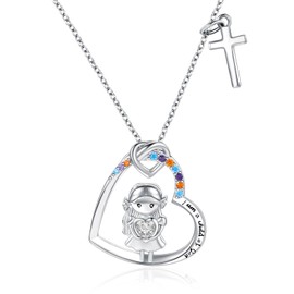 Palpitate Sterling Silver Heart Cross Necklace First Communion Baptism Confirmation Engraved Jewelry 18'' Adjustable Chain