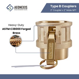 AEONEXIS 2" Camlock Fittings Type B - Heavy-Duty Forged Brass ASTM C38000, Cam Lock Corrosion-Resistant Coupler & Male NPT for Water/Oil Flow Systems
