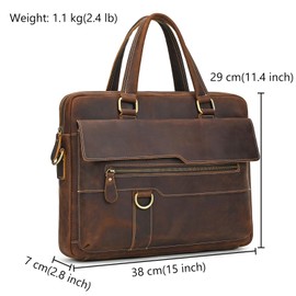 SAIION Leather briefcase 15 Inch Laptop Messenger Bags for Men and Women Office Briefcase Satchel Bag, Brown