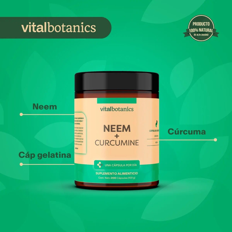 Suplemento en cápsulas VitalBotanics Suplemento Alimenticio Cúrcuma/Neem de 200 un
