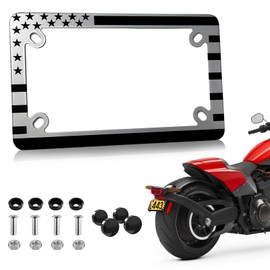 Motorcycle Black American Flag License Plate Frame - 4 Holes Stainless Steel Matte Stripe US Flag Patriotic License Plate Frame Holder Covers for Motorcycle