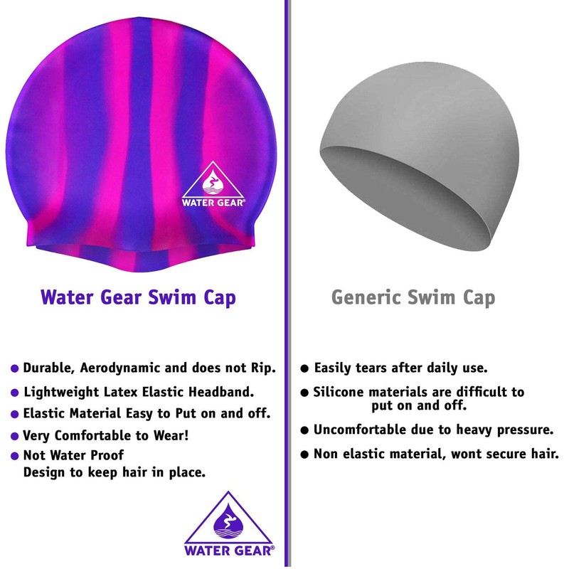 Water Gear Jazz Silicone Swim Cap - Flexible Unisex -