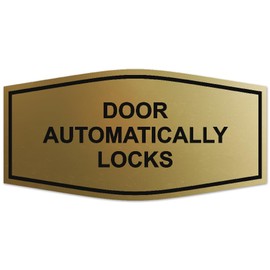 Signs ByLITA Fancy Door Automatically Locks Sign - Laser-Engraved Lettering | Durable ABS Plastic | Vibrant Colors | Powerful Foam Tape (Brushed Gold) - Small