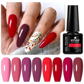 MTSSII Burgundy Red Gel Nail Polish Set for Nails 12 Pcs Including Dark Red Cherry Wine Red Purple Gel Polish with Base Top Coat, Nail Dehydrator and Primer Nail Art Design Decoration DIY Gifts
