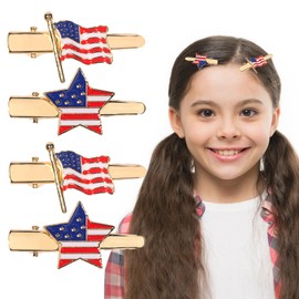 HIFANMM 4pcs 4th of July Hair Clips Metal Patriotic Hair Accessories for Women Girls Independence Day Hair Barrettes USA Flag Star Cute Hairpins Gold Baby Hair Alligator Clip for Kids Party Decor