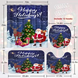 Christmas Bathroom Sets with Shower Curtain and Rugs, Deer Santa