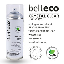 BELTECO Crystal Clear High Gloss Spray Paint | Water based & Odorless | Eco-Friendly & Vegan | Weather & UV-Resistant | For all Substrates | Fast Drying with High Coverage | For Indoor/Outdoor Use