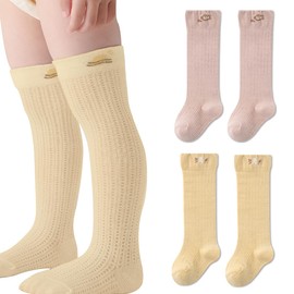 BHIPKOT 2 Pairs Unisex Baby Socks Soft Stockings Tall Knee High Socks, Stretchy Newborn Mesh Hole Socks Cotton Warm Colourful and Breathable Toddler Gift Baby 0-2 Years Old, -