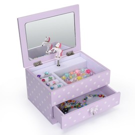 Bella Unicorn Musical Jewelry Box For Girls and Teens – Painted Wood Box With Sparkling Polka Dots – Dancing Little Unicorn – Charming Room Décor and Childhood Memories Keepsake Box (Purple)