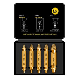 Screw Extractor Set HSS 4341, 5 Pieces, M3-M18, Damaged Screw Remover, Titanium Nitride Coated, Gold