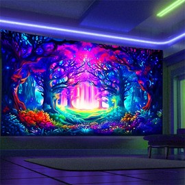 Arsey Tree Tapestry Forest Trippy UV-Reactive Wall Tapestry Glow In The Dark Tapestries Vertical Stars Galaxy Blacklight Tapestry Aesthetic Decor Bedroom Party Color, Large 230x180cm