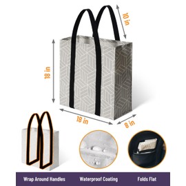 HZZTY BRNY 2 Pack Reusable Grocery Bags, Foldable Shopping Basket, +Daily Utility Storage, Reinforced Bottom Handles Waterproof, Grey