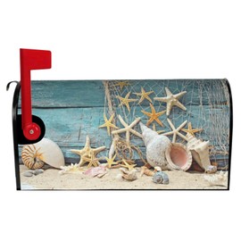 Abucaky Sea Shells Starfish Mailbox Cover Magnetic Ocean Theme Waterproof Mailbox Wraps Post Letter Box Decor 21x18 in