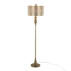 Grandview Gallery Ashland 63\" Contemporary Metal Floor Lamp with Gold Laser Cut Metal and off White Linen ShadeColor: as Pic Color